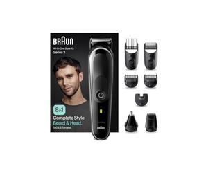 Braun MGK 3440 8-in-1 Style Kit 3, Beard & Hair Multi Grooming Set, Composite Beard Trimming Tools, Precision Trimmer and Clippers