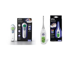 Braun No Touch + forehead thermometer, BNT300 & Digital StickThermometer with Age Precision, PRT2000