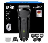 Braun Series 3 Electric Shaver, 300BT, Grey, 3 Flexible Blades, Beard Trimmer Attachment, +5 Combs, Dry Razor for Men, Designed in Germany, Includes Rechargeable Battery