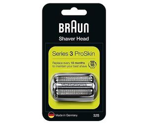 Braun Series 3 Electric Shaver Replacement Head, Easily Attach Your New Shaver Head, Compatible with All Series 3 ProSkin Electric Shavers, 32S, Silver