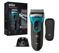 Braun Series 3 ProSkin Electric Shaver For Men With Precision Trimmer, Travel Case & Charging Stand, Wet & Dry, 100% Waterproof, UK 2 Pin Plug, 3080s, Black/Blue Razor