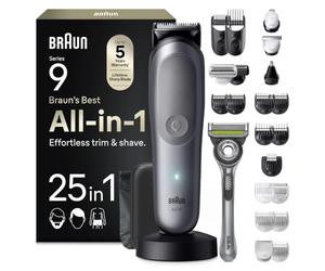Braun Series 9 All-in-One Grooming Kit for Men, 25-Piece, Grey, AIO956 | Face, Hair & Body Trimmer, Includes Gillette Razor, ProBlade, BodyGentle Mode, SkinGuard, AquaGrip,120 min cordless Use