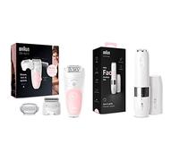 Braun Silk-épil 5 Epilator, Hair Removal, 3 in 1, Includes Shaver & Trimmer Head, White/Pink & Face Mini Hair Remover, Facial Hair Remover for Women Mini-Sized Design for Portability, FS1000, White