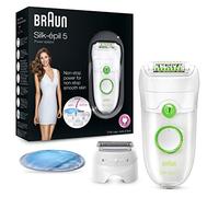 Braun Silk-épil 5 Power Epilator for Hair Removal With 7 Extras Including Shaver Head and Trimmer Cap, With Smart light, Use In Dry Conditions, 2 Pin Bathroom Plug, 5780, White/Green