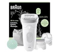 Braun Silk·épil 7 SkinSpa, All-in-One Set, Epilator with Wide Head for Easy Hair Removal, Wet & Dry, Lasting Smooth Skin, Includes Massage Pad, Shaver Head and Trimmer Comb, 7-081, Silver