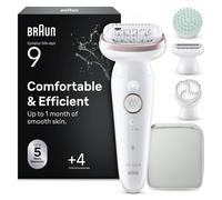 Braun Silk-épil 9 SkinSpa All-in-One Set, Women's Epilator/Hair Remover for Long-Lasting Hair Removal, Ladyshaver, Shaving Attachment, Massage Attachment, 9-080, White/Pink