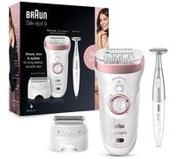 Braun Silk-épil 9-890 Epilator for Long-Lasting Hair Removal Includes a Bikini Styler High Frequency Massage Cap Shaver and Trimmer Head Cordless Wet