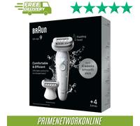 Braun Silk-épil 9 Women's Epilator/Hair Remover for Long-Lasting Hair Removal, Shaving Attachment, Trimmer Attachment, 9-041, White/Silver