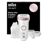 Braun Silk-épil 9 Epilator, With Shaver & Trimmer Head, Shave, Trim & Epilate For Long-Lasting Smooth Skin, Provides Smooth Skin For Weeks, 100% Waterproof, 2 Pin Bathroom Plug, 9-720, White/Pink