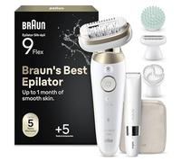 Braun Silk·épil 9 Flex SkinSpa, All-in-One Set, Epilator with 360° Flexible Head for Easy Hair Removal, Wet & Dry, Lasting Smooth Skin, Includes Body Trimmer, 9-481 3D, Gold