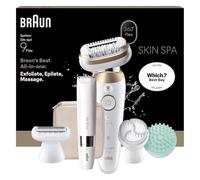 Braun Silk·épil 9 Flex SkinSpa, All-in-One Set, Epilator with 360° Flexible Head for Easy Hair Removal, Wet & Dry, Lasting Smooth Skin, Includes Body Trimmer, 9-481 3D, Gold