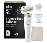 Braun Silk-épil 9 Flex Women's Epilator/Hair Remover for Long-Lasting Hair Removal, Shaving Attachment, Massage Attachment, Made in Germany, 9-071 3D, White/Gold