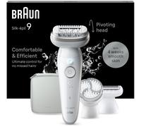 Braun Silk-?pil 9, Epilator With Pivoting Head For Easy Hair Removal, Wet & Dry, Lasting Smooth Skin, With Lady Shaver, Trimmer Comb & Exfoliation Brush Heads, 9-061, White