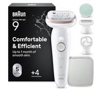 Braun Silk-épil 9 SkinSpa All-in-One Set, Women's Epilator/Hair Remover for Long-Lasting Hair Removal, Ladyshaver, Shaving Attachment, Massage Attachment, 9-080, White/Pink