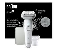 Braun Silk-épil 9 Women's Epilator/Hair Remover for Long-Lasting Hair Removal, Shaving Attachment, Trimmer Attachment, 9-041, White/Silver