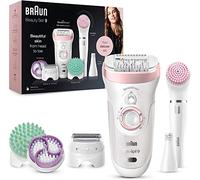 Braun Silk-épil Beauty Set 9 9-985 Deluxe 7-in-1 Cordless Wet & Dry Hair Removal - Epilator, Shaver, Exfoliator, Cleansing Kit for Face & Body, White/Pink