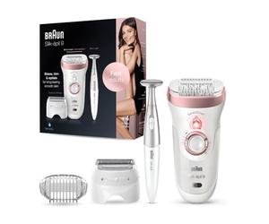 Braun Silk-pil 9 Epilator for Long-Lasting Hair Removal with Electric Shaver & Trimmer & Bikini Trimmer, 100% Waterproof, UK 2 Pin Plug, 9-890, White