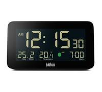 Braun Digital Alarm Clock with Date, Month and Temperature Displayed, Negative LCD Display, Quick Set, Crescendo Beep Alarm in Black, model BC10B (1 Pack)