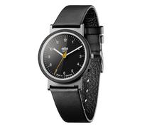 Braun Unisex 3-Hand Analogue Swiss-part Quartz Watch, Made in Germany, Black Dial and Black Leather Strap, 33mm Stainless Steel Case, model AW10.