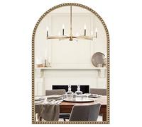 Brauthon Arched Beaded Mirror for Bathroom, 24"x38" Antique Gold Arch Vanity Wall Mirror, Retro Brass Metal Frame Champagne Bronze Mirrors for Bedroom Dressing Room Entryway Fireplace