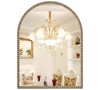 Brauthon Beaded Arched Mirror for Wall, 22"x30" Gold Arch Bathroom Vanity Mirror, Retro Brass Metal Frame Decorative Mirror for Bedroom Dressing Room Entryway Fireplace