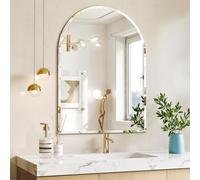 Brauthon Frameless Bathroom Mirror, 24x32 Arched Vanity Beveled Wall Mirror