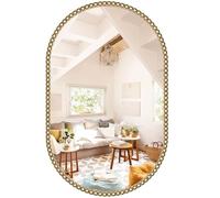 Brauthon Gold Oval Mirror for Bathroom, 20"x33" Beaded Antique Brass Mirror for Wall Decorated, Champagne Bronze Vintage Vanity Mirrors for Bedroom Living Room Hallway Fireplace