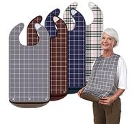 Bravace 4 Pack Adult Bibs for Eating Washable Reusable Waterproof Clothing Protector with Detachable Crumb Catcher, Bibs for Elderly Women and Men, Senior Citizen Feeding Bibs - Unisex