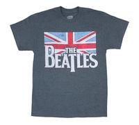 Bravado Men's Beatles Distressed British Flag T-Shirt, Grey, Black, XL