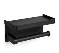 Bravara X Wall Mounted Toilet Roll Holder with Shelf, Matte Black Toilet Paper Holder, Stainless Steel Bathroom Tissue Holder, No Drill or Screw Installation