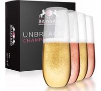 Bravario Unbreakable Stemless Plastic Champagne Flutes | Shatterproof 100% Tritan Plastic Glasses | Reusable | BPA-free | 8.5 oz, Set of 4