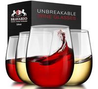 Bravario Unbreakable Stemless Plastic Wine Glasses | Reusable | Shatterproof 100% Tritan Plastic | Dishwasher-Safe | BPA-free | Awesome for Indoor & Outdoor | 16 oz, Set of 4