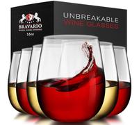 Bravario Unbreakable Stemless Plastic Wine Glasses | Reusable | Shatterproof 100% Tritan Plastic | Dishwasher-Safe | BPA-free | Awesome for Indoor & Outdoor | 16 oz, Set of 6