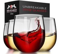 Bravario Unbreakable Stemless Plastic Wine Glasses | Shatterproof 100% Tritan | Dishwasher-Safe | BPA-free | Awesome for Indoor Outdoor | 13 oz, Set of 4