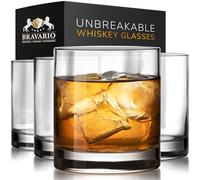 Bravario Unbreakable Tritan Plastic Whiskey Glasses | Shatterproof Double Rocks | Dishwasher-Safe | BPA-free | Perfect for Cocktail Bourbon | 12.5 oz, Set of 4