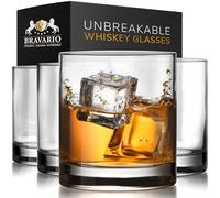 Bravario Unbreakable Whiskey Glasses, Plastic Rocks Glasses - 12.5 oz Clear Dishwasher Safe Tritan Old Fashioned Drinkware, Shatterproof BPA-Free Bourbon Cocktail Set of 4