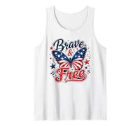 Brave and Free Patriotic Butterfly American Flag 4th of July Tank Top