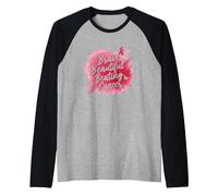 Brave Beautiful Beating Cancer Inspirational Pink Ribbon Raglan Baseball Tee, Men, Black/Athletic Heather, XL