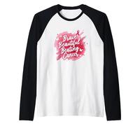 Brave Beautiful Beating Cancer Inspirational Pink Ribbon Raglan Baseball Tee, Men, Black/White, L