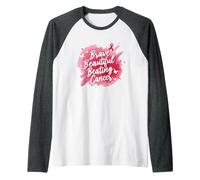 Brave Beautiful Beating Cancer Inspirational Pink Ribbon Raglan Baseball Tee, Men, Dark Heather/White, XL