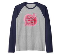 Brave Beautiful Beating Cancer Inspirational Pink Ribbon Raglan Baseball Tee, Men, Navy/Athletic Heather, M