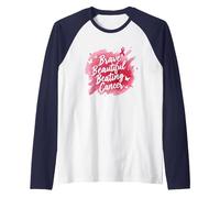 Brave Beautiful Beating Cancer Inspirational Pink Ribbon Raglan Baseball Tee, Men, Navy/White, S
