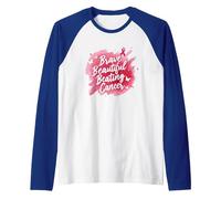Brave Beautiful Beating Cancer Inspirational Pink Ribbon Raglan Baseball Tee, Men, Royal Blue/White, XL