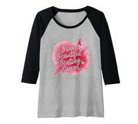 Brave Beautiful Beating Cancer Inspirational Pink Ribbon Raglan Baseball Tee, Women, Black/Athletic Heather, S