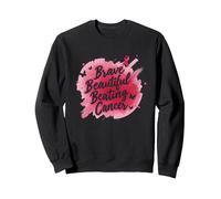 Brave Beautiful Beating Cancer Inspirational Pink Ribbon Sweatshirt, Adult Unisex, Black, M