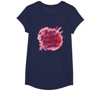 Brave Beautiful Beating Cancer Inspirational Pink Ribbon T-Shirt, Girls, Navy, Large