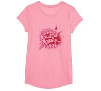 Brave Beautiful Beating Cancer Inspirational Pink Ribbon T-Shirt, Girls, Pink, Small