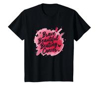 Brave Beautiful Beating Cancer Inspirational Pink Ribbon T-Shirt, Kids, Black, 8 Years