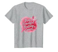 Brave Beautiful Beating Cancer Inspirational Pink Ribbon T-Shirt, Kids, Heather Grey, 4 Years