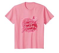 Brave Beautiful Beating Cancer Inspirational Pink Ribbon T-Shirt, Kids, Pink, 10 Years